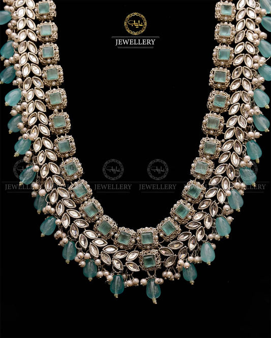 Kundan Long Bridal Mala (without Earrings)-2578-Silver Nayab Jewellery