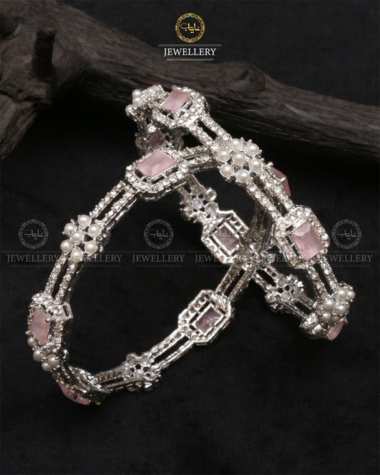 Elegant Bangles ( pair)-2462-Silver Pink Nayab Jewellery