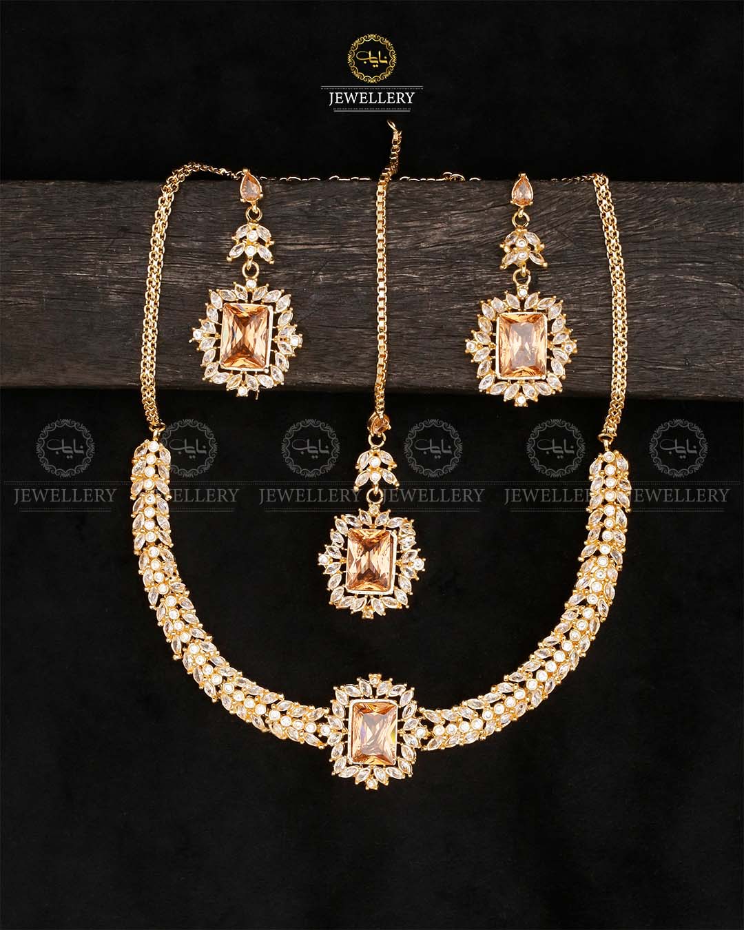 Premium Zirconia Necklace set-2537-Golden Nayab Jewellery