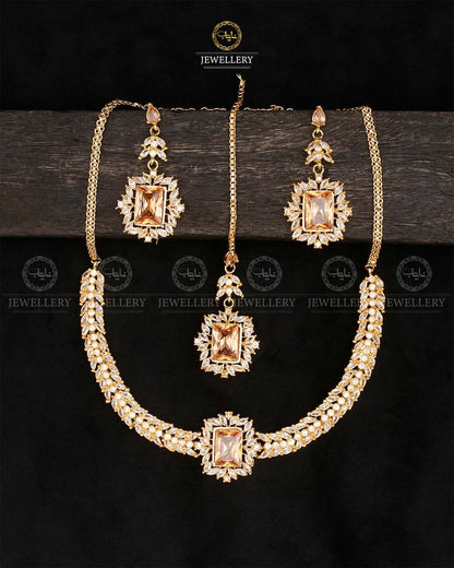 Premium Zirconia Necklace set-2537-Golden Nayab Jewellery