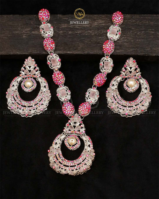 Turkish Necklace set-2534-Silver Nayab Jewellery