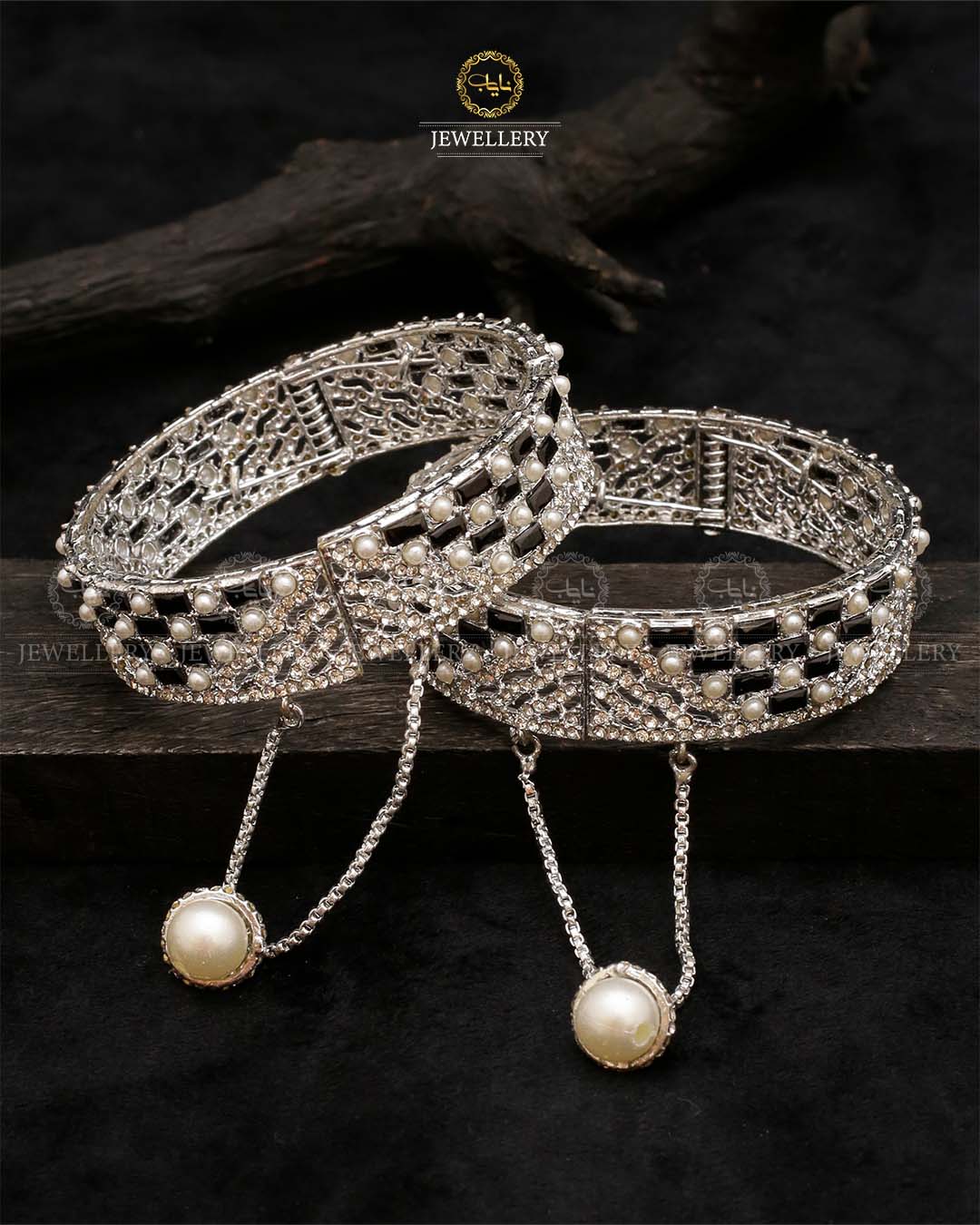 Dilruba Zirconia Openable Bangles-2203-Silver (Pair) Nayab Jewellery