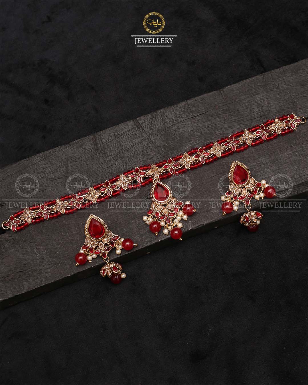 Lumiar Flexible choker patti set with jhumki-2238-Golden