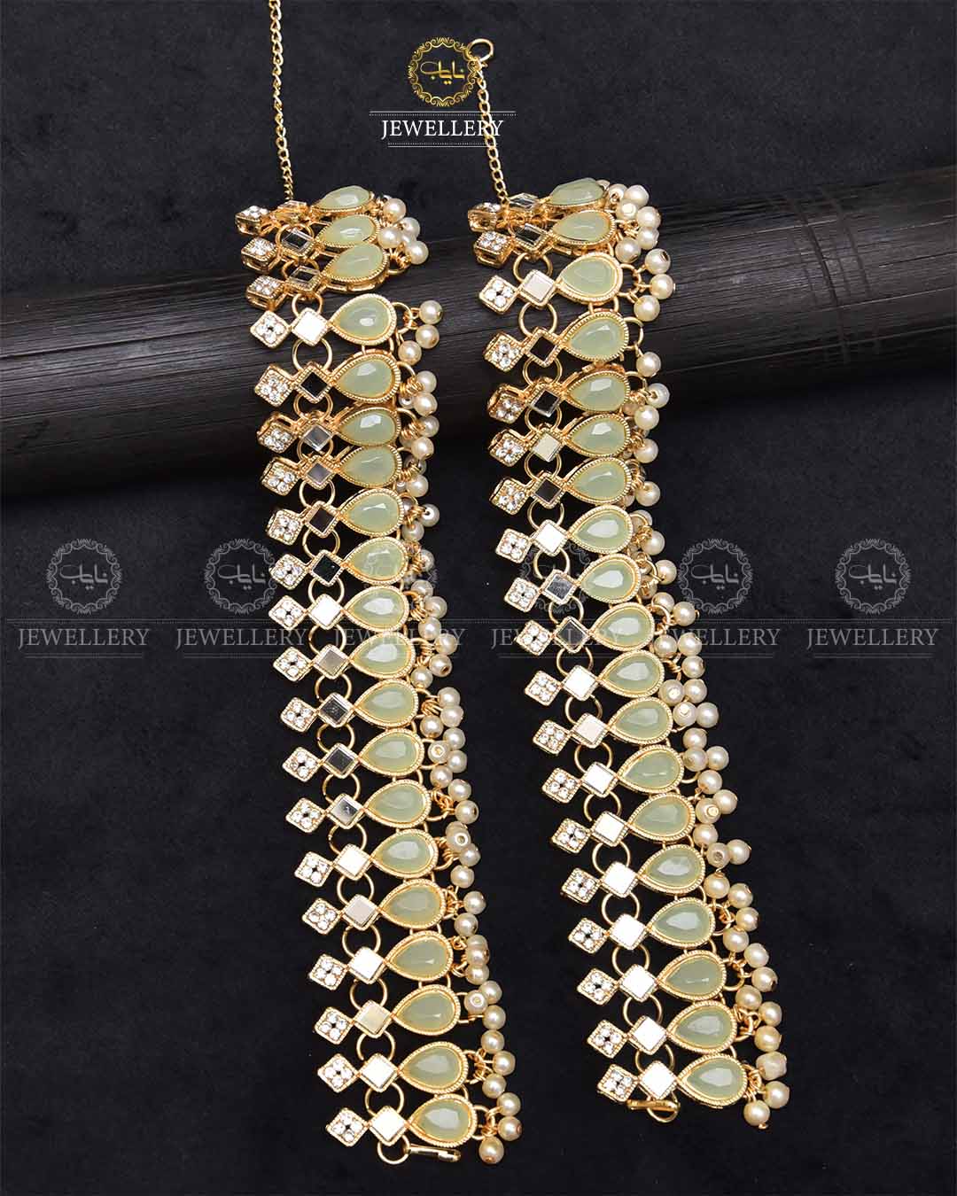 Kundan Almond Anklet (Pazaib) pair-2289-Golden