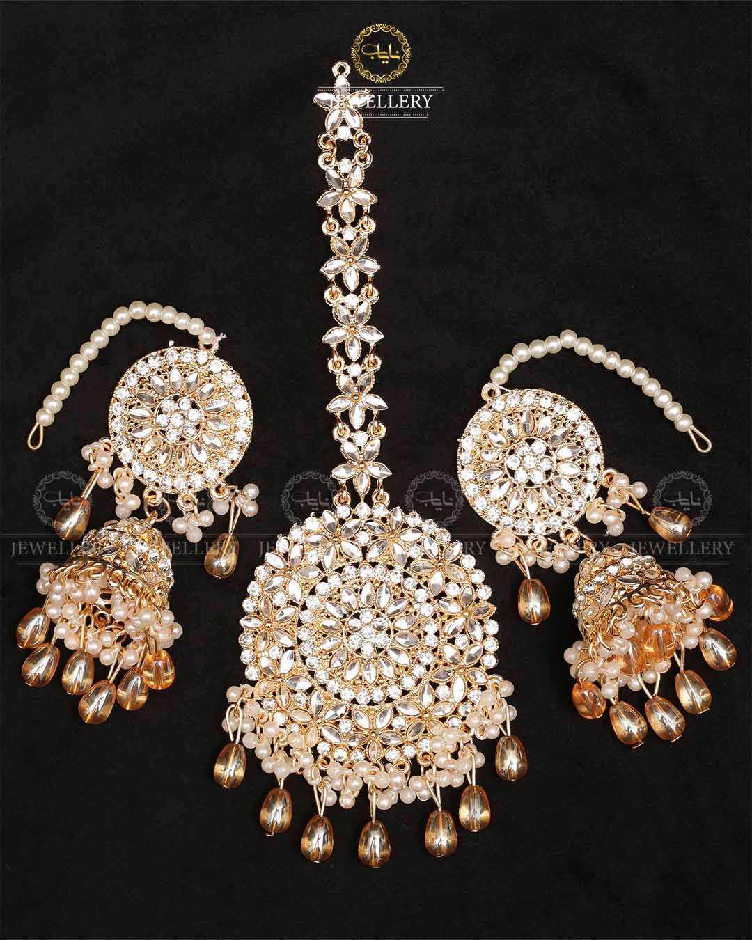 Kundan Jhumka with Big size Tika-2328-Golden