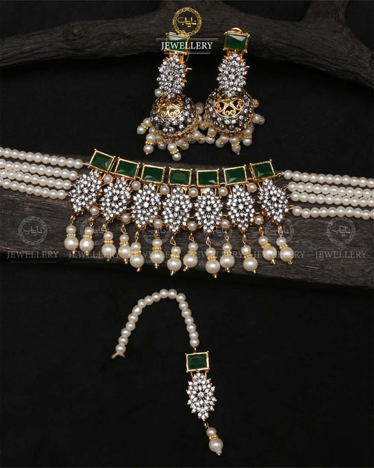Designer jarao chokar with jhumki Tika-2473 Nayab Jewellery