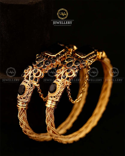 Madrasi Square Stone Free size Bangles (pair)-2927