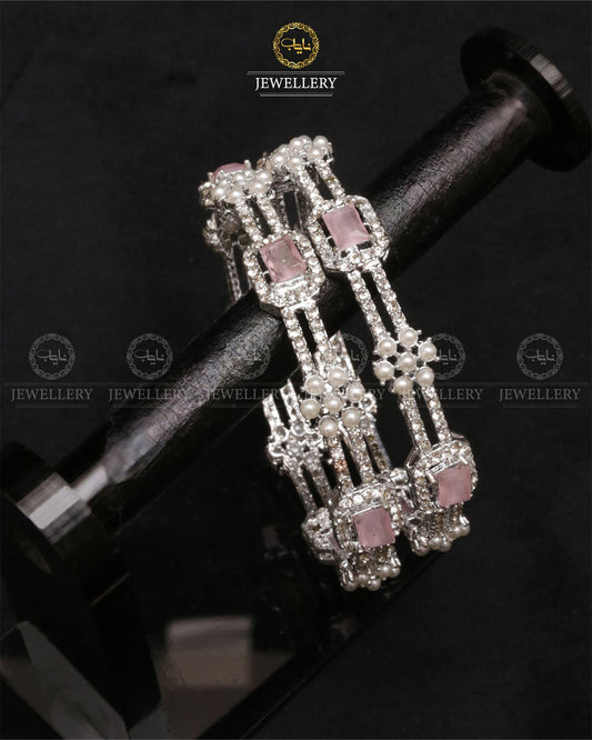 Elegant Bangles ( pair)-2462-Silver Pink Nayab Jewellery