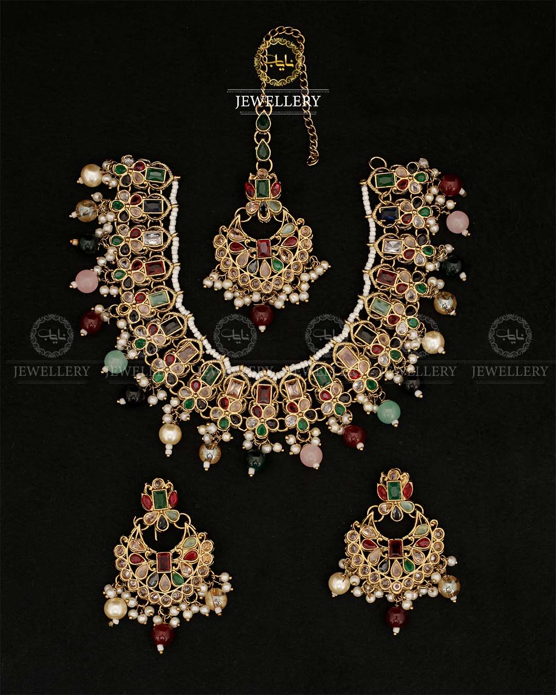 Zirconia Necklace set N-108-Golden