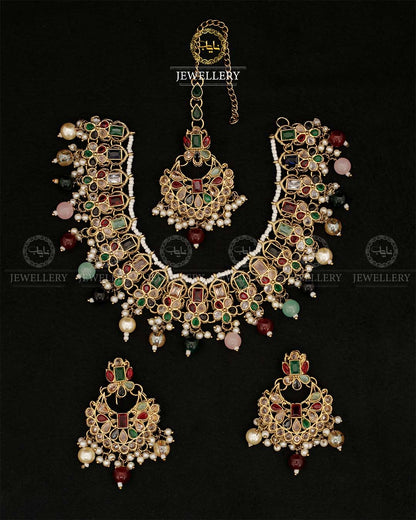 Zirconia Necklace set N-108-Golden