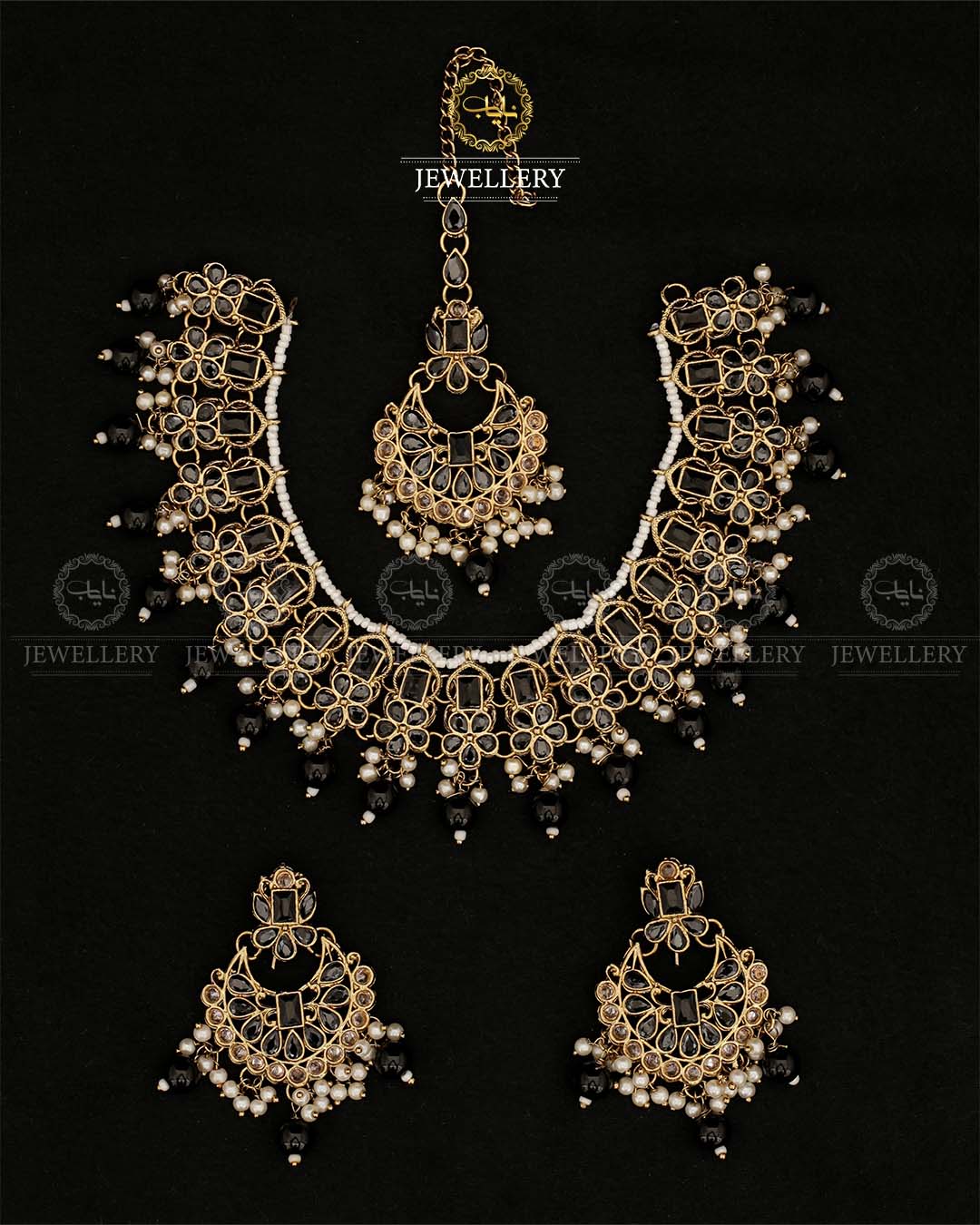 Zirconia Necklace set N-108-Golden
