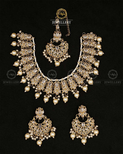 Zirconia Necklace set N-108-Golden