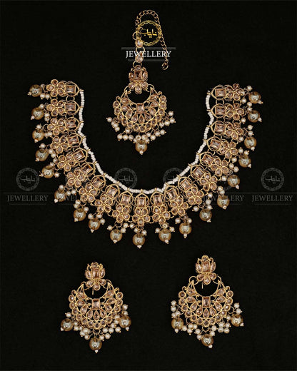 Zirconia Necklace set N-108-Golden