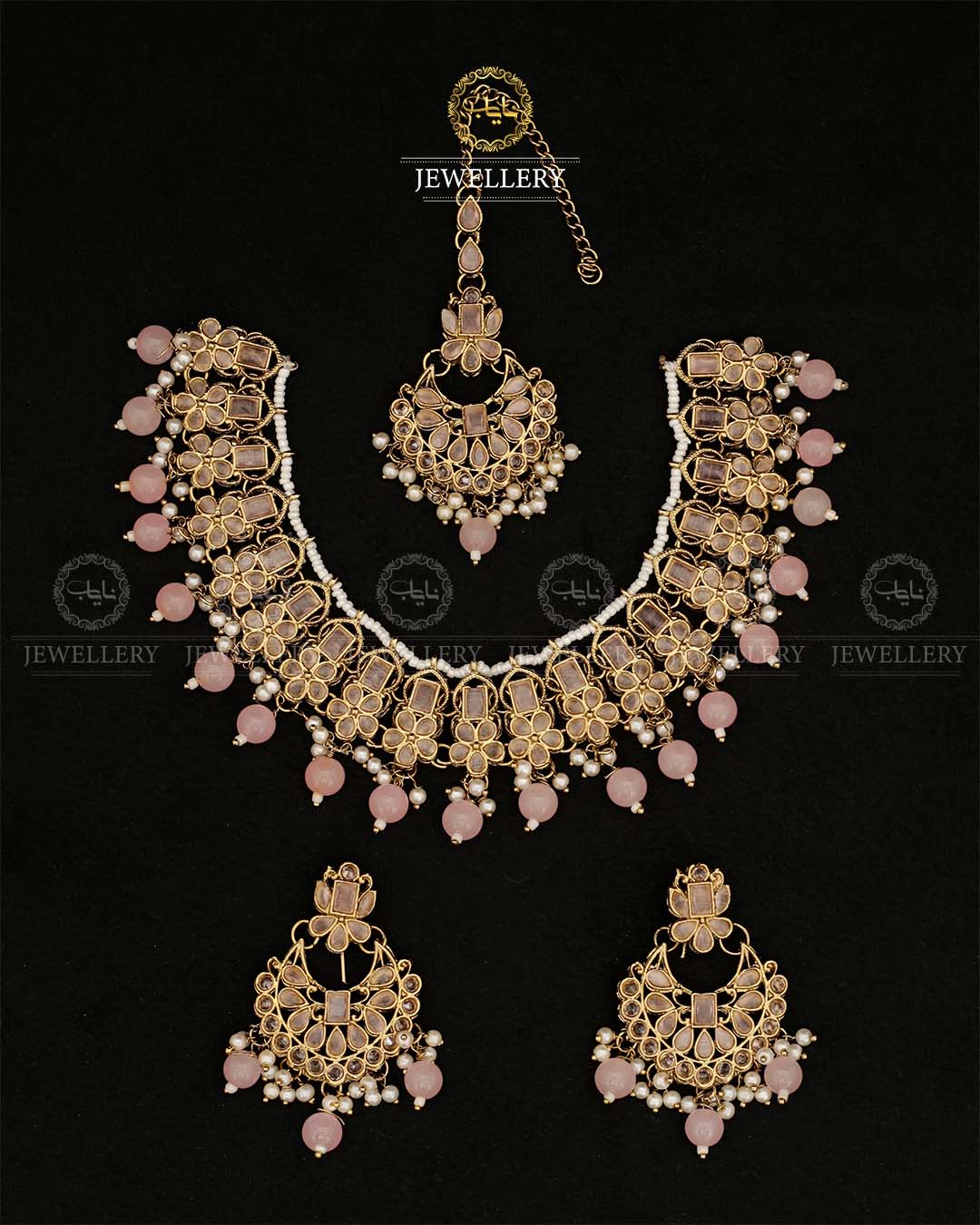 Zirconia Necklace set N-108-Golden