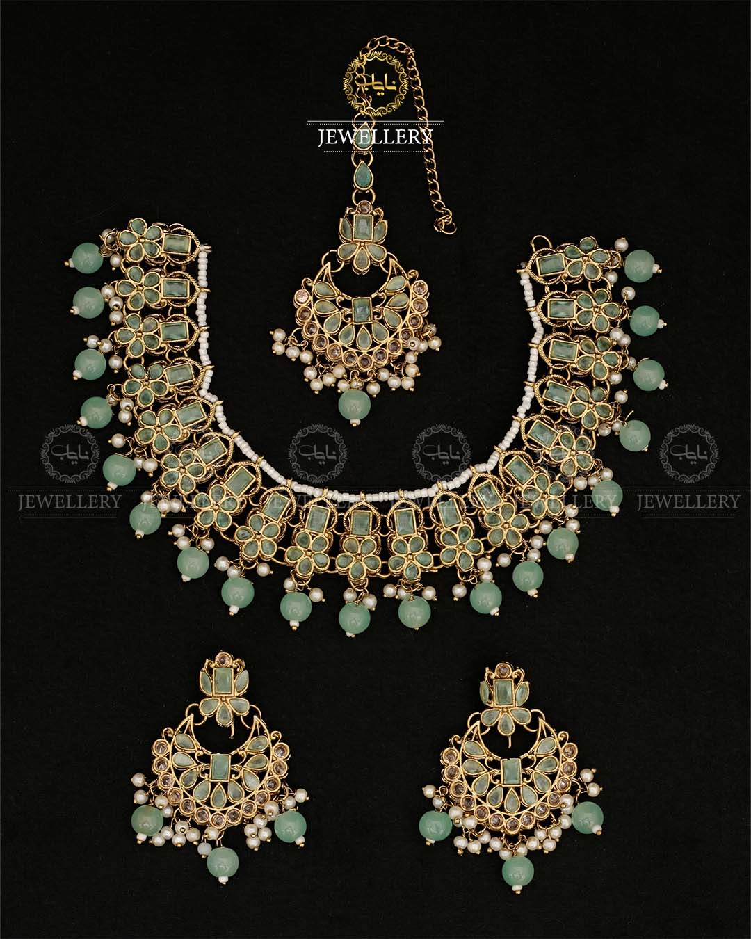 Zirconia Necklace set N-108-Golden