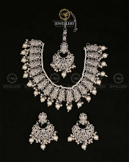 Zirconia Necklace set N-108-Silver