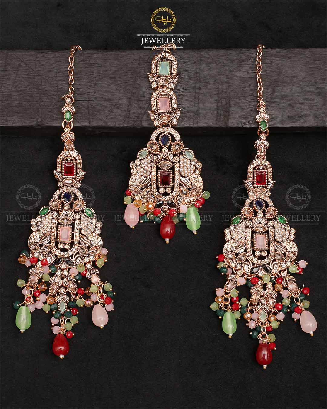 Rajhistani Antique Earrings Tika set-2327-Golden