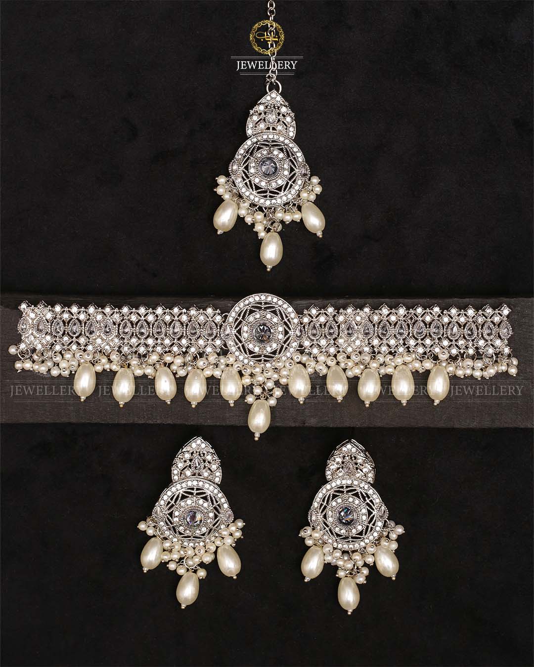 Rajhistani Chokar Necklace set with Tika -2338-Silver