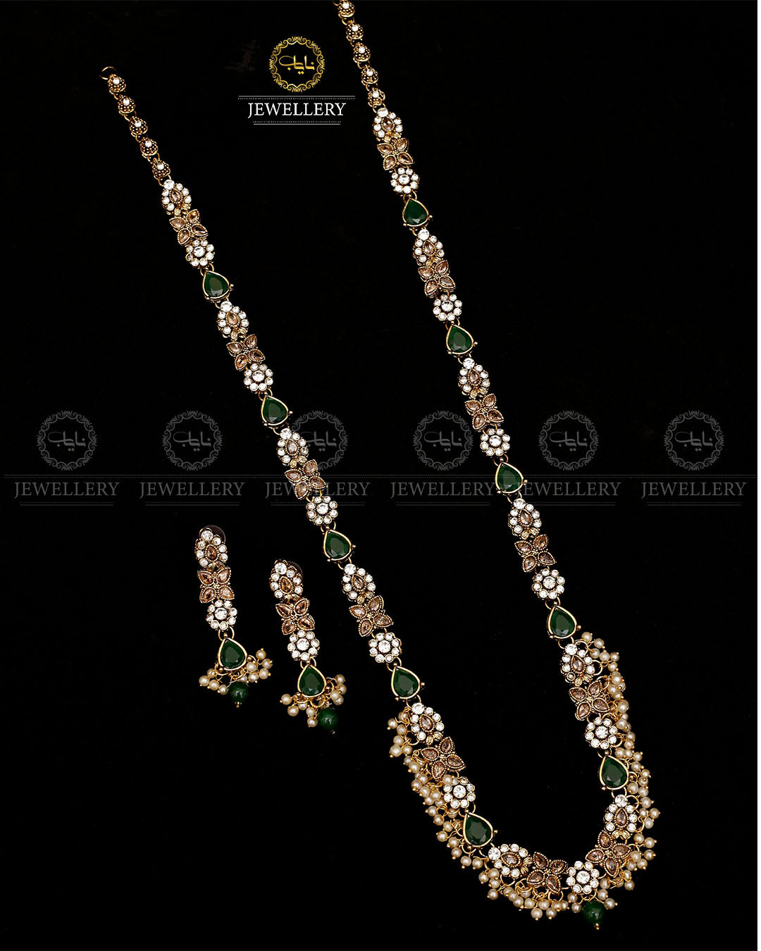 Turkish Long Mala set with Earrings-1940-Golden