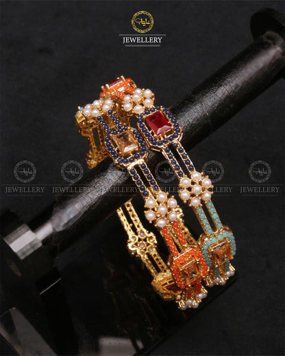 Elegant Bangles ( pair)-2462-Golden Multi Nayab Jewellery