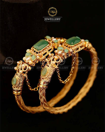 Madrasi Square Stone Free size Bangles (pair)-2927