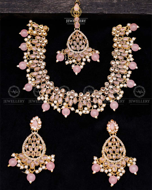 Zirconia Necklace set-2559-Golden Nayab Jewellery