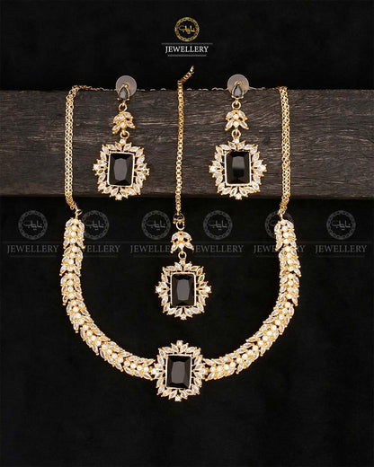 Premium Zirconia Necklace set-2537-Golden Nayab Jewellery