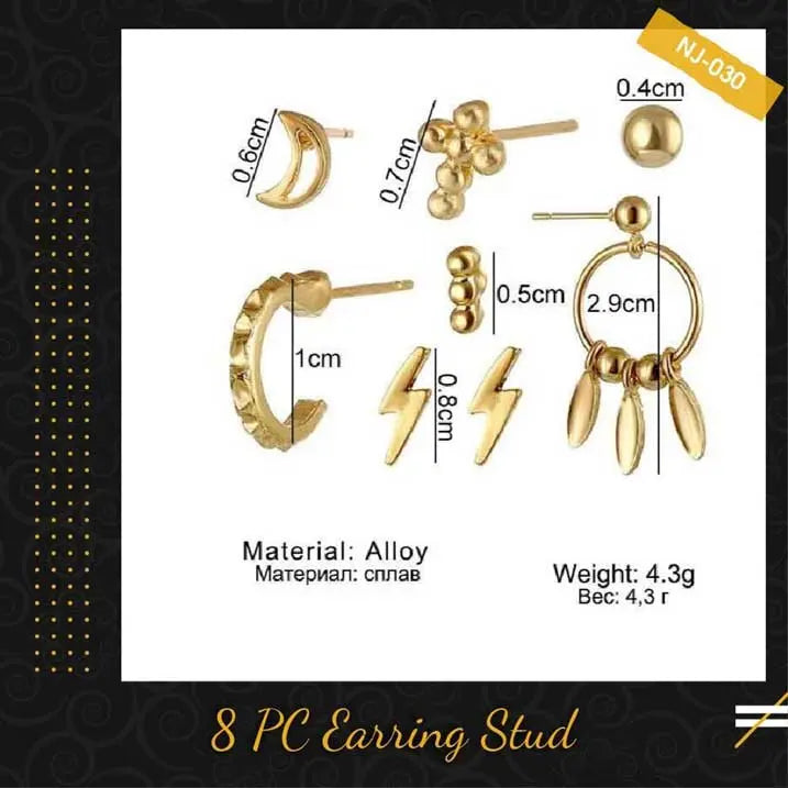 8 Pc Earrings Studs