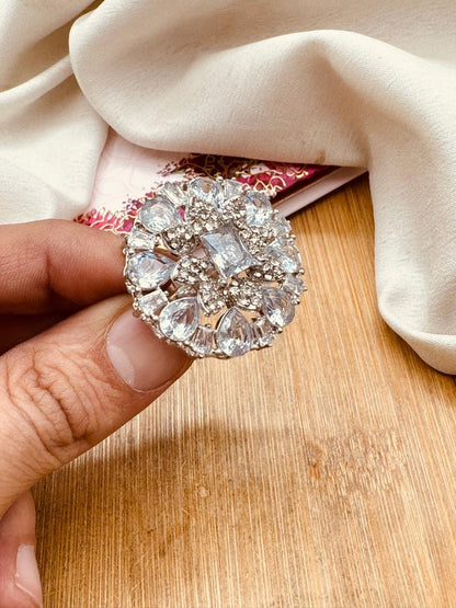 Zirconia Flower Adjustable Ring R-417