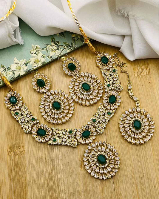 Rose Zarcon Necklace set with Tika-2286-Golden Nayab Jewellery