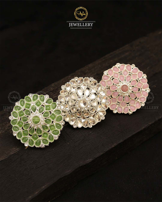 Kundan Ring (Adjustable)-2664-Silver Nayab Jewellery