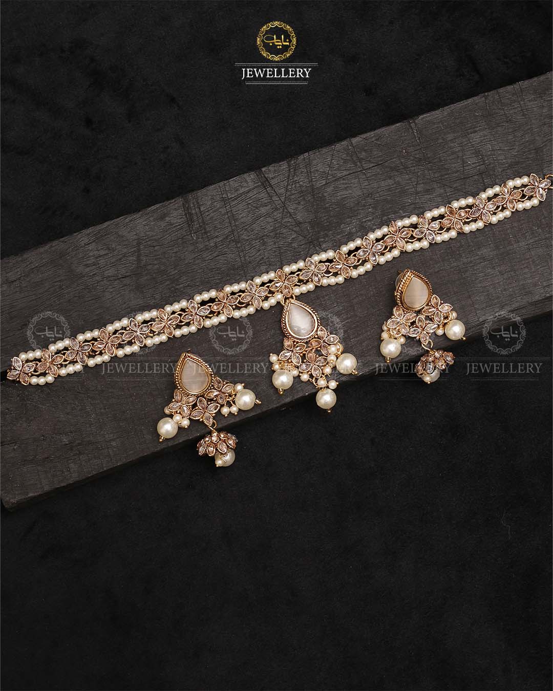 Lumiar Flexible choker patti set with jhumki-2238-Golden