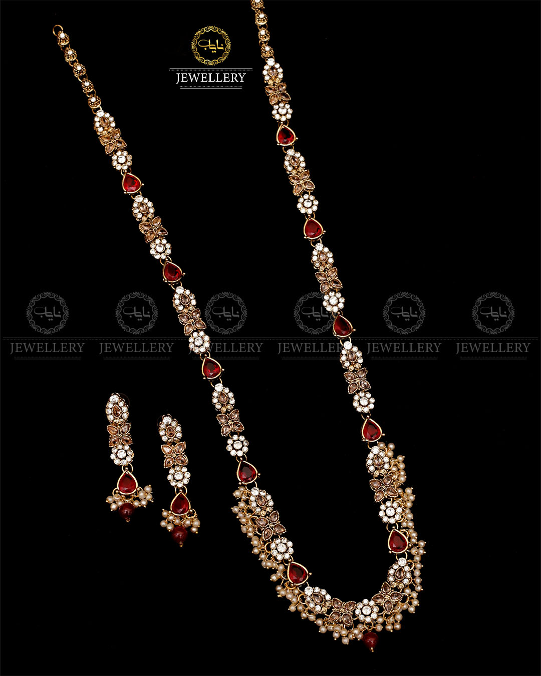 Turkish Long Mala set with Earrings-1940-Golden