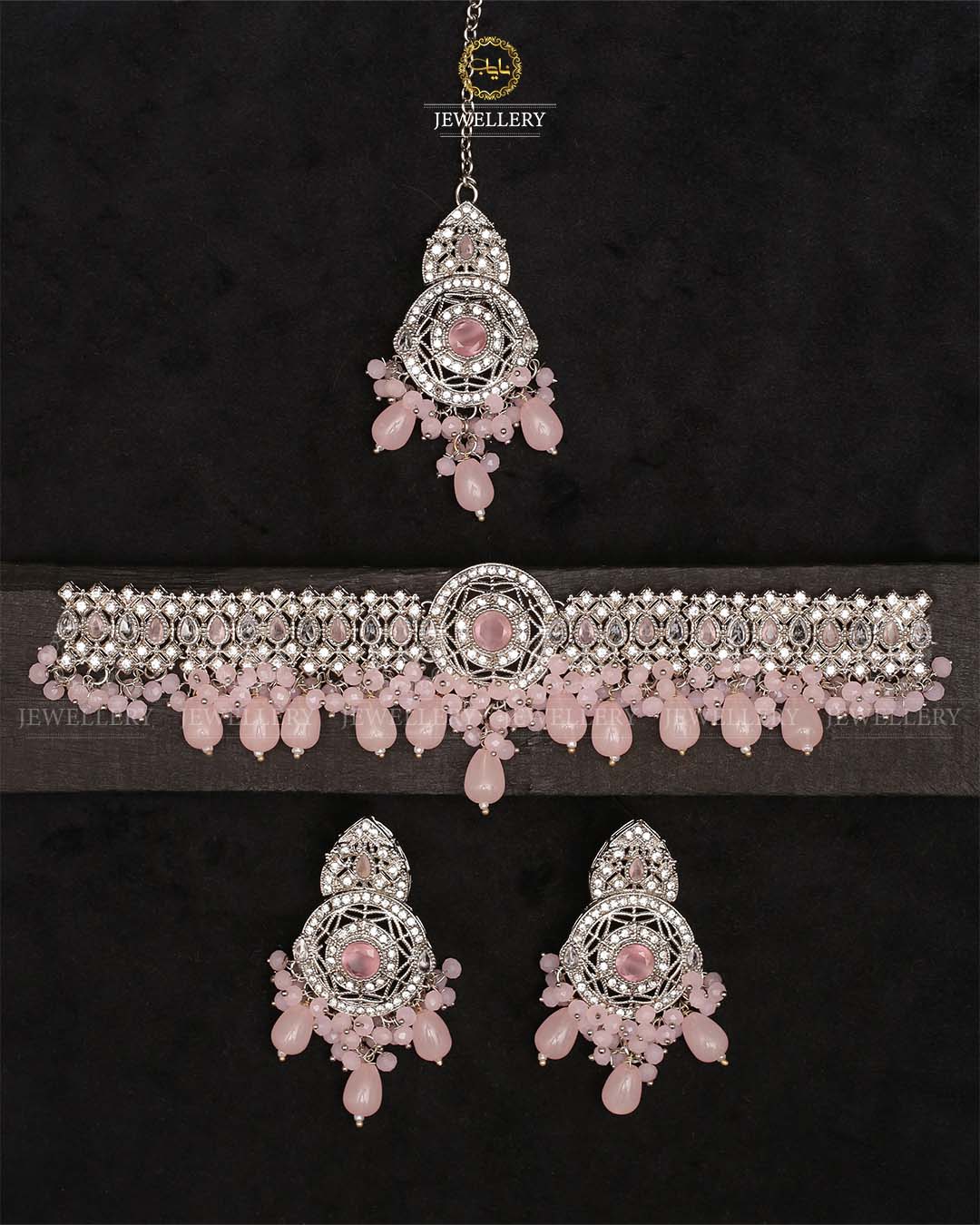 Rajhistani Chokar Necklace set with Tika -2338-Silver