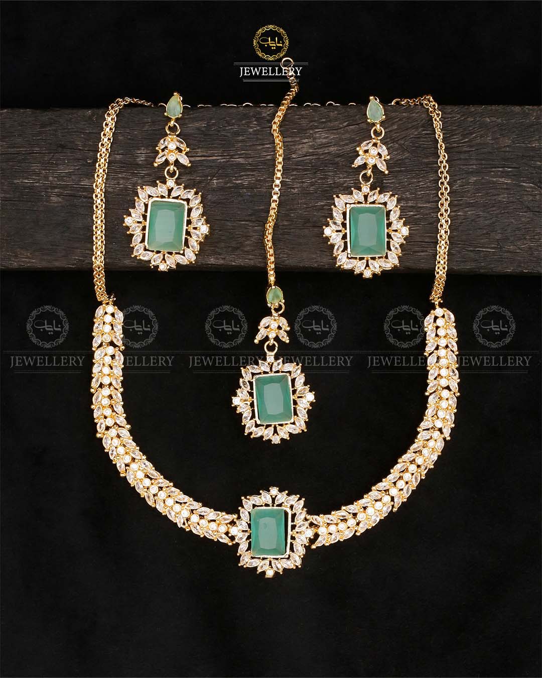 Premium Zirconia Necklace set-2537-Golden Nayab Jewellery