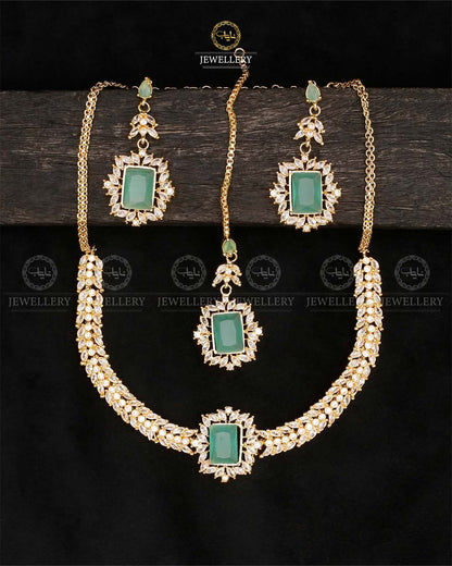 Premium Zirconia Necklace set-2537-Golden Nayab Jewellery