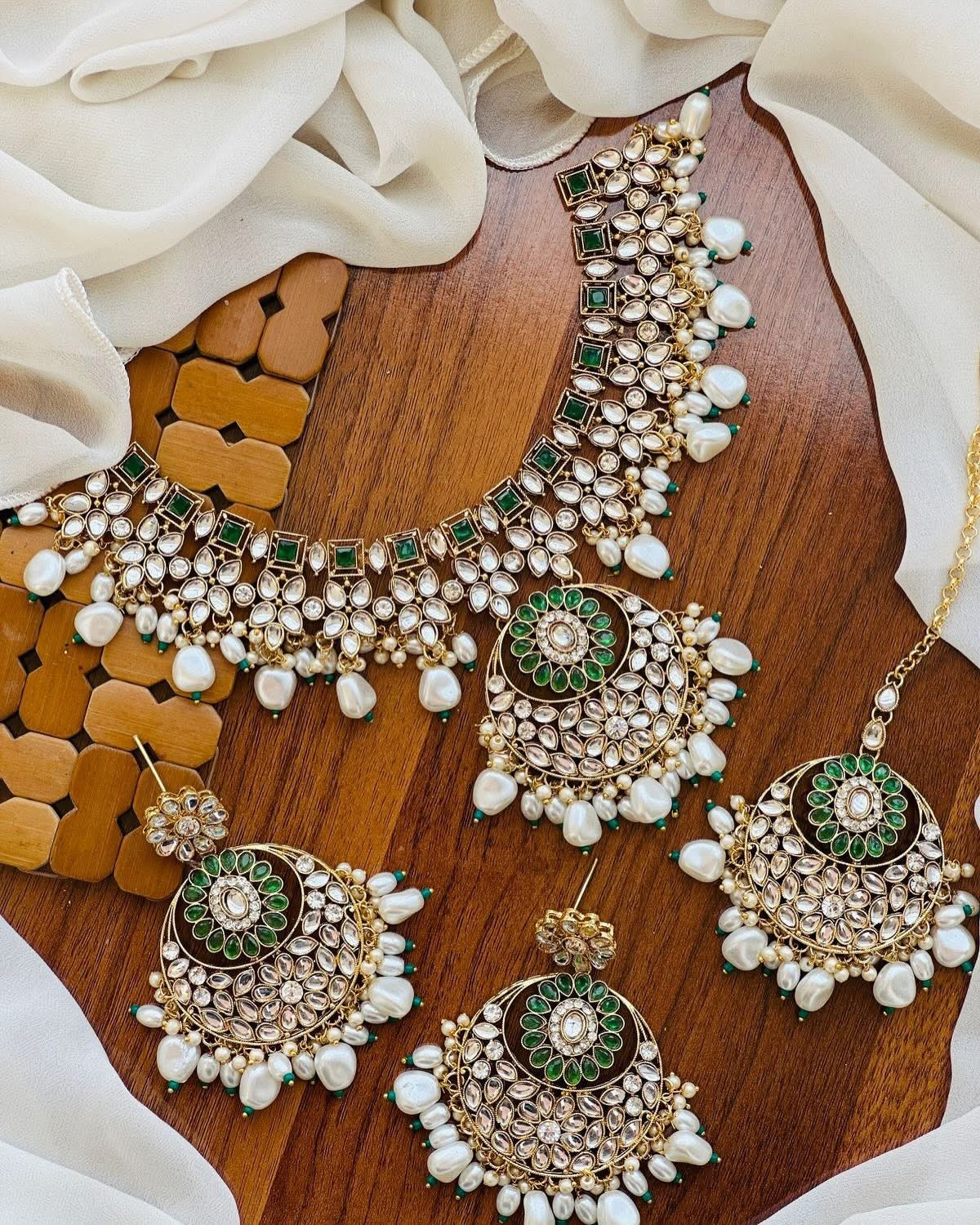 Uncut kundan Necklace with Baali Tika-2793 Nayab Jewellery
