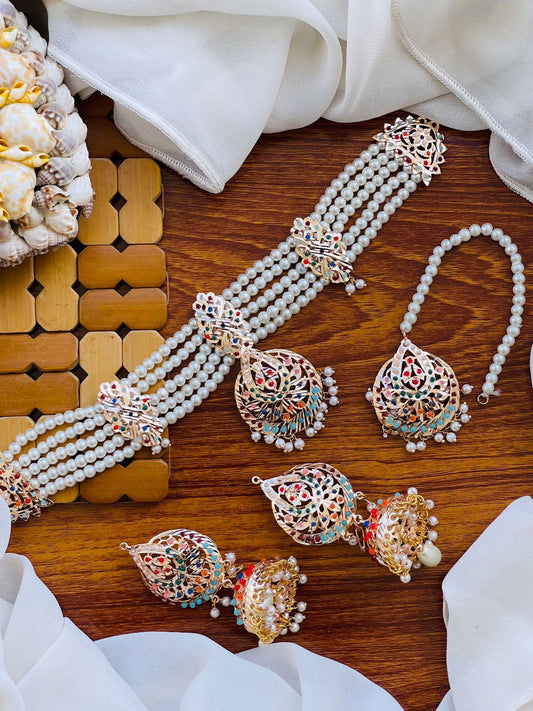 Gold plated Hyedrabadi Chokar with Jhumki Tika-2794 Nayab Jewellery