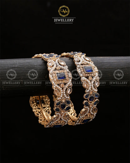 Zohra Zarcon Bangles (Pair)-2640-Blue