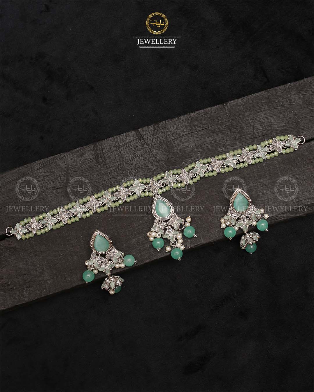 Lumiar Flexible choker patti set with jhumki-2238-Silver