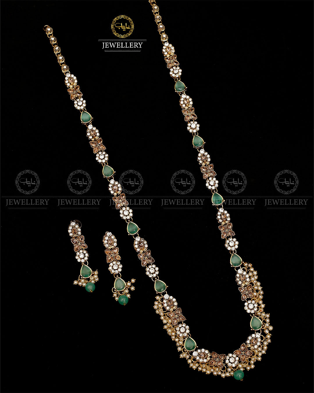 Turkish Long Mala set with Earrings-1940-Golden