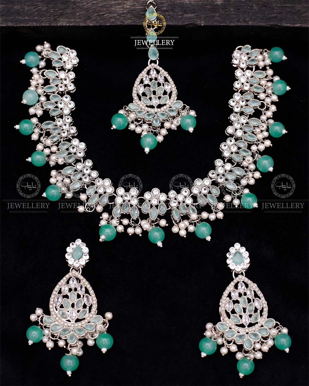 Zirconia Necklace set-2559-Silver Nayab Jewellery