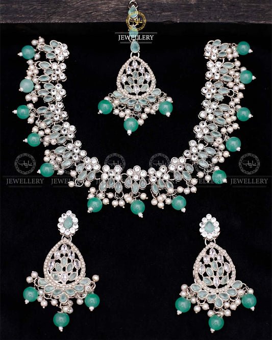 Zirconia Necklace set-2559-Silver Nayab Jewellery