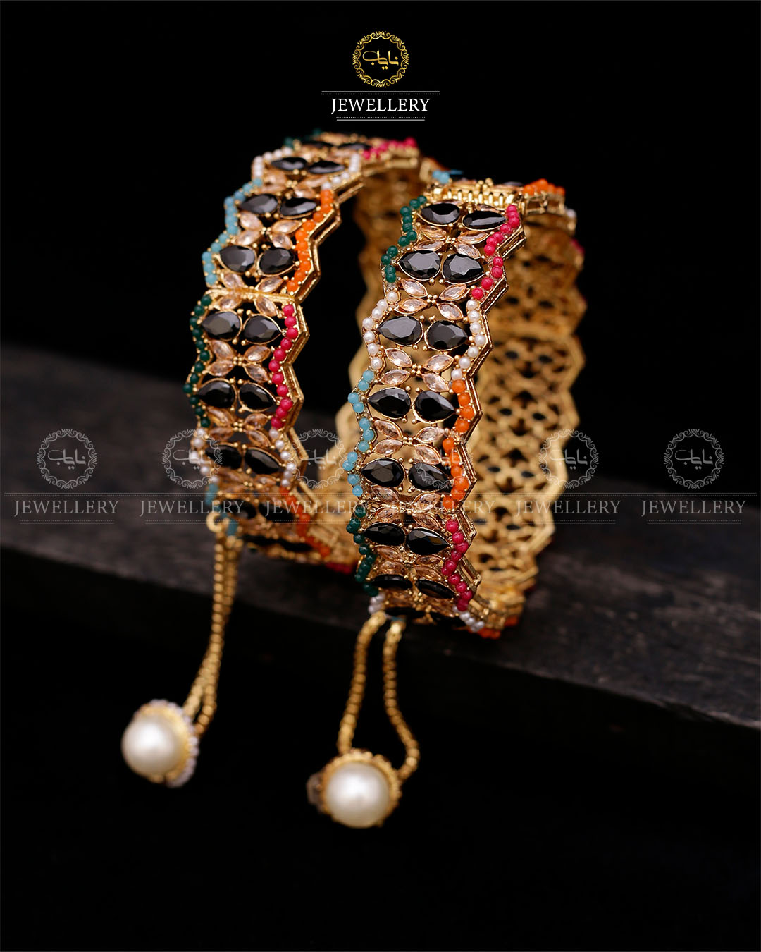 Noratan accents openable Bangles-2593-Golden Nayab Jewellery