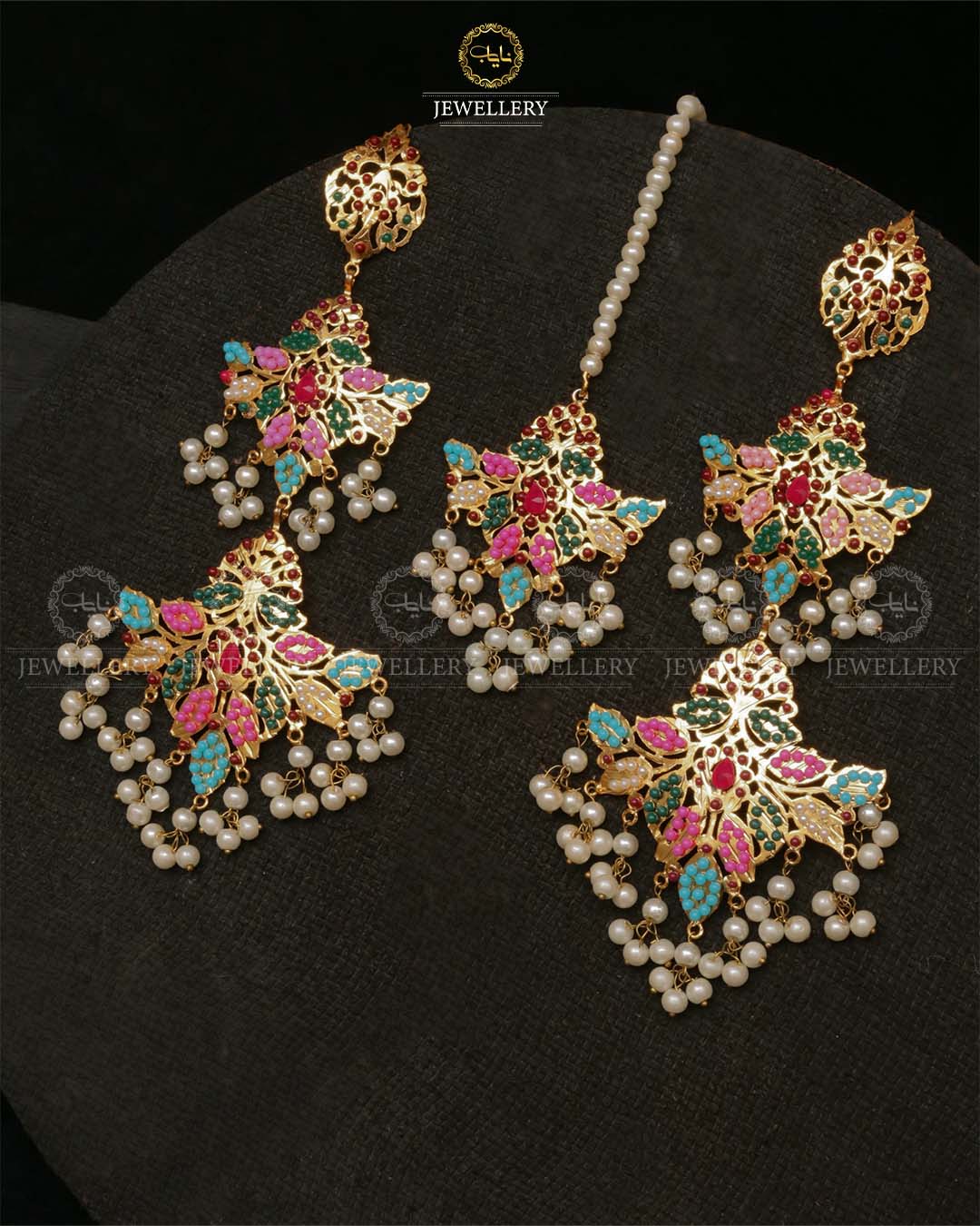 Hyedrabadi Flower Long Earrings with Tika-2440 Nayab Jewellery