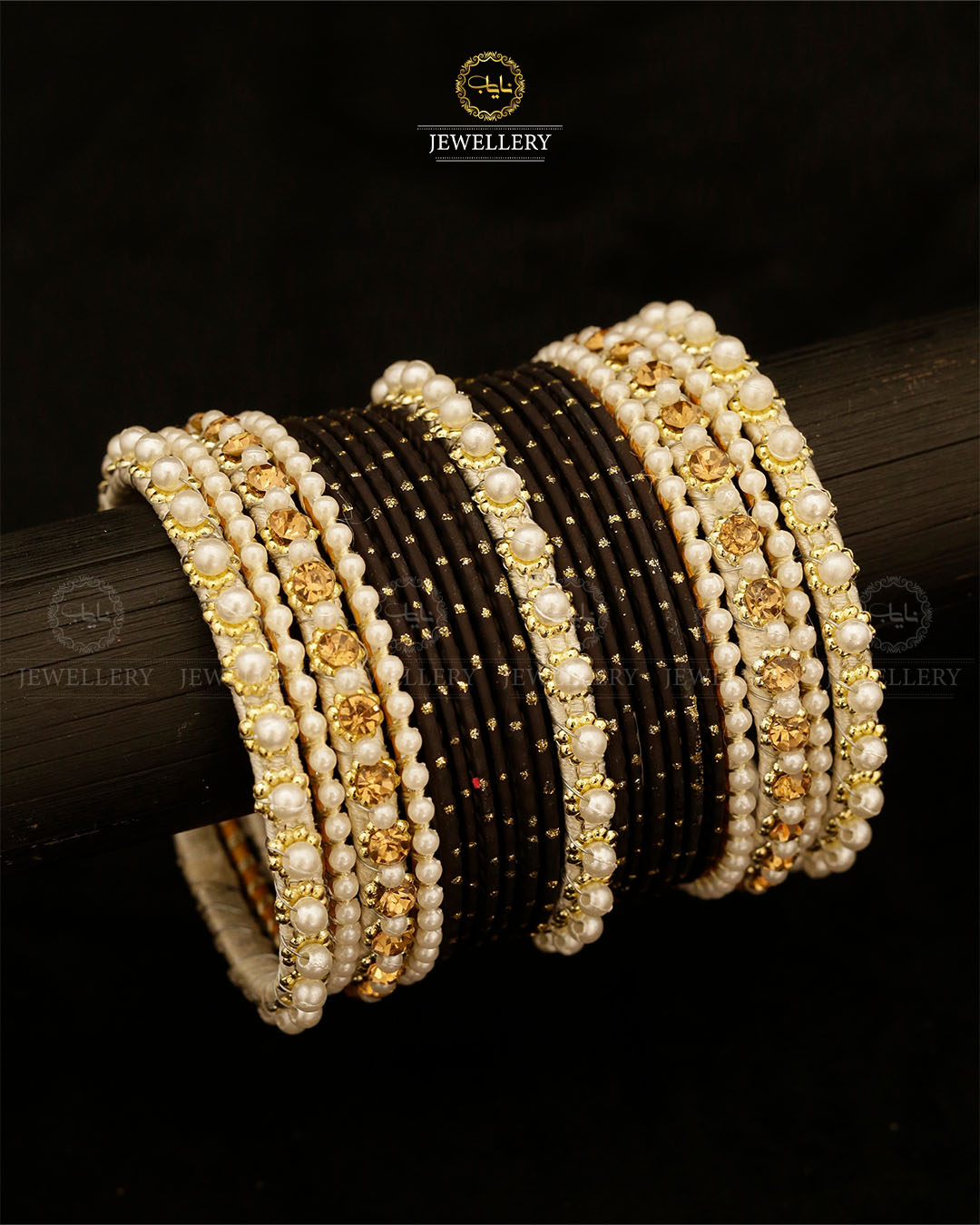 Bridal Pearl Rhinestone Dotted Bangles Set-2705