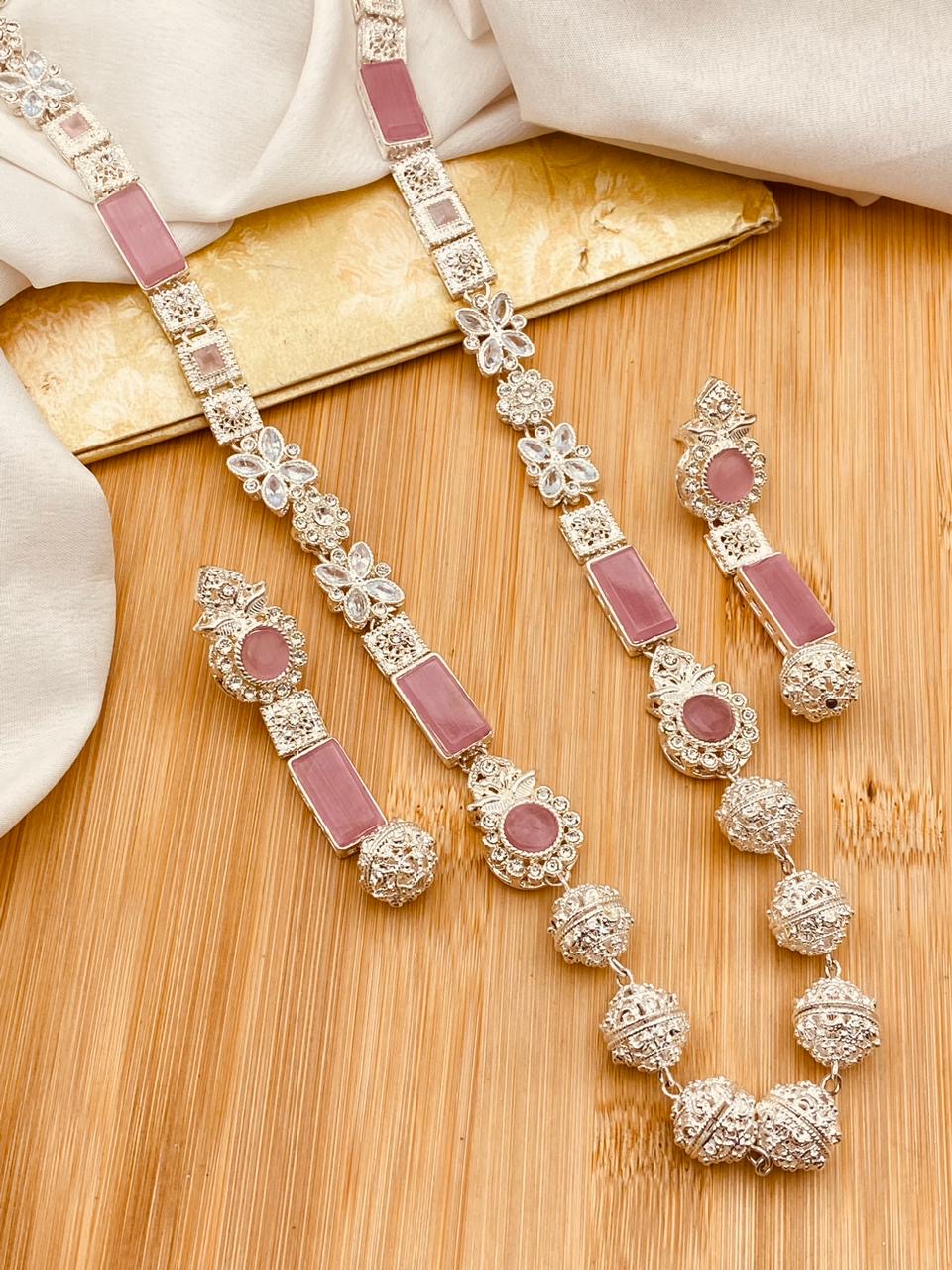 Trendy Bridal Egyptian Mala with Earring NJ-1166-Silver