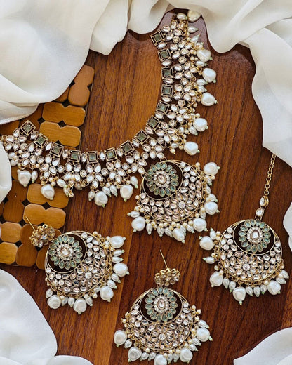 Uncut kundan Necklace with Baali Tika-2793 Nayab Jewellery