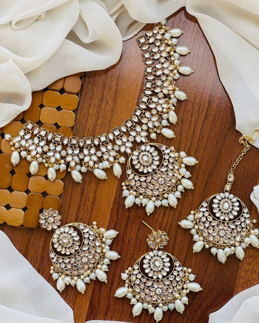Uncut kundan Necklace with Baali Tika-2793 Nayab Jewellery