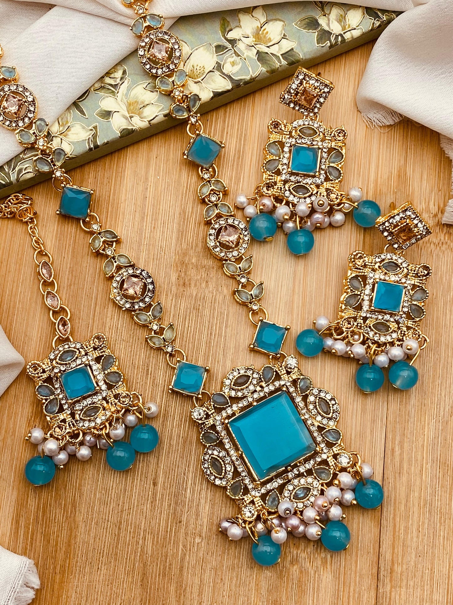 Egyptian Gems Square Stones Mala set with Tika-2046 Nayab Jewellery